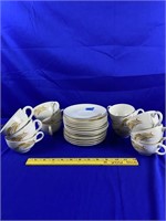 26pc Golden wheat cups & saucers