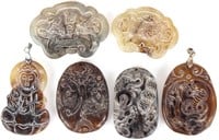 ASIAN CARVED SOFTSTONE PENDANTS - LOT OF 6
