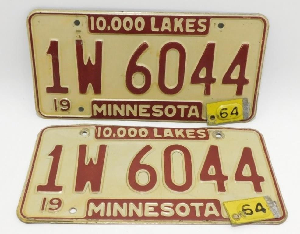 Vintage Pair of 1964 Minnesota License Plates