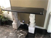 Marble Top Entry Table with Ceramic Lion Bases