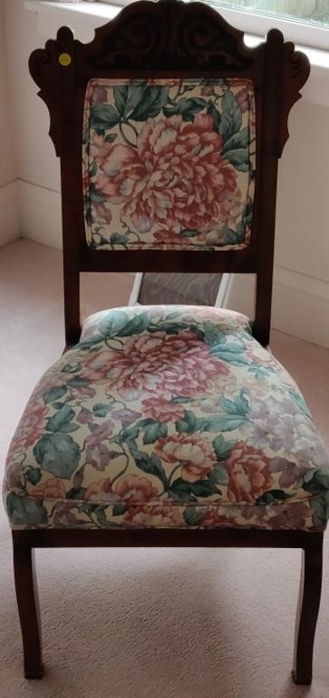 Wooden & Floral Upholstered Chair