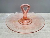 Pink Glass Handled Dish / Tray