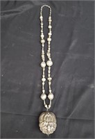 Antique Chinese silver beaded necklace with