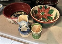 Gail Pittman Ceramic Bowls, Vase, and Toothpick Ho