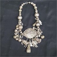 Antique Chinese silver charm necklace