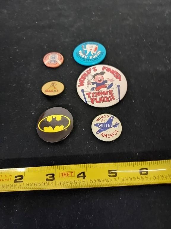 6pc 1940s 50s 60s pin back buttons