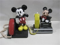 Vtg Mickey Mouse Radio Clock & Phone See Info