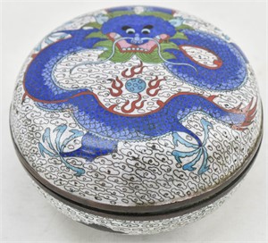 Antique Blue Dragon Chinese Cloisonné Box
