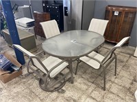 60" X 43" GLASSTOP PATIO TABLE W/ 4 CHAIRS