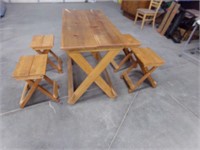 Wood folding table & 4 folding stools