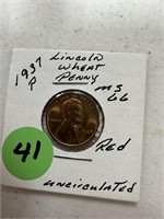 1937P Lincoln Wheat Penny MS66 Red Unc