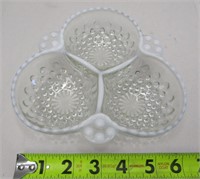 White to Clear Hobnail Glass Divided Dish