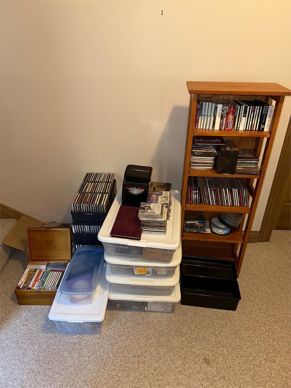 CD’s, totes & shelf