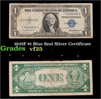 1935F $1 Blue Seal Silver Certificate Grades vf+