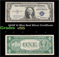 1935F $1 Blue Seal Silver Certificate Grades vf+