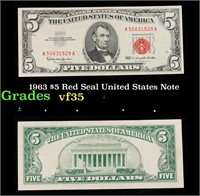 1963 $5 Red Seal United States Note Grades vf++