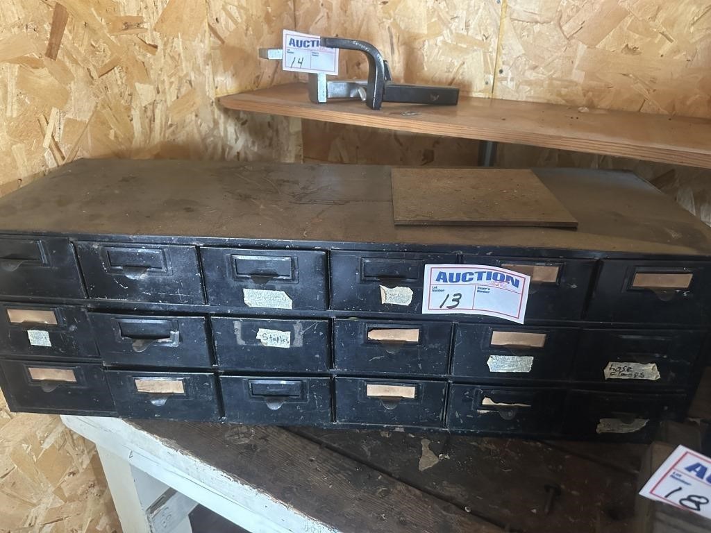 18 Drawer Steel Cabinet w/Contents