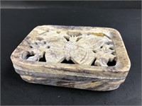 Soapstone Carved Butterfly 2pc Soap Dish