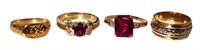 LADYS 10KT-18KT RINGS, COLORED STONES (4) TOTAL