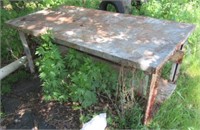 Metal work bench, 32"H x 72"W x 34"D.