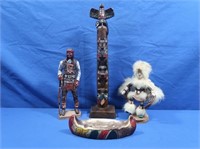 Wooden Totem Pole (chipped), Resin Indians,