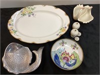 Floral Platter, Fitz & Floyd Shs & Swan Dish, etc.