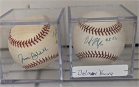 SIGNED BALLS IN ACRLYIC CASE BALDELLI, YOUNG