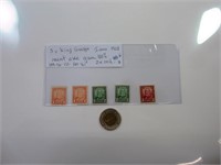 5 timbres mint 1928 100% gum (2 coil)
