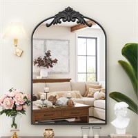 Suidia Arched Wall Mirror, Vintage Carved Bathroo