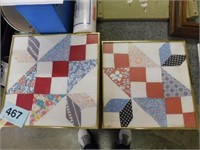 2 framed vintage quilt pieces