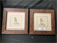 Framed Signed Marie Skinner Farm Boy & Girl.