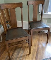 2 - Oak T-Back Dining Chairs