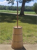 ANTIQUE WOODEN BUTTER CHURN WITH LID AND DASHER