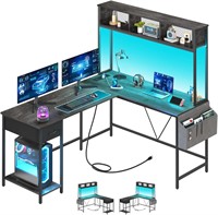 Yoobure L Shaped Desk with LED Strip  Gray