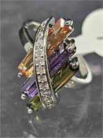 .925 STAMPED MULTI COLORED GEMSTONE SIZE 7 RING
