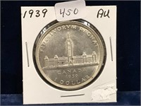 1939 Can Silver Dollar  AU50