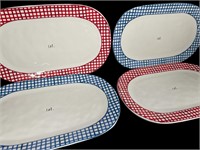 RAE DUNN 4 Large Oval Plates/Platters - Gingham