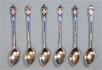 (6) Antique Enameled Silver Demitasse Spoons