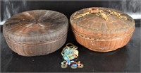 Two Chinese Hand Woven Wicker Sewing Baskets