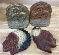 Wood Native American Heads Decor 4.5” and
