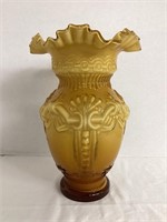 Hand Blown Cased Glass Vase with Ruffled Edge