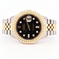 Rolex DateJust Two Tone Black 2.00ct Diamond 36 Wa