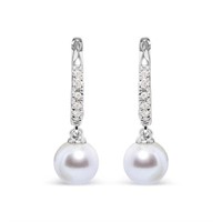 10K White Gold 6x6mm Cultured Freshwater Pearl & D