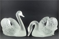 Pair Lalique Swans