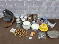 Vintage items, snake skin boots, cheese dish, etc