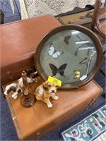 Vintage Pressed Butterfly Tray & (2) Dog Figurines