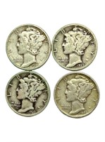 Four Mercury Dimes 10 Grams of Silver Selling less