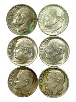 Six Roosevelt Dimes 15 Grams of Silver selling les