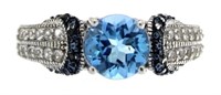 Vintage Style Natural Blue Topaz & Diamond Ring