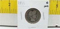 1911 Usa Silver Barber Quarter